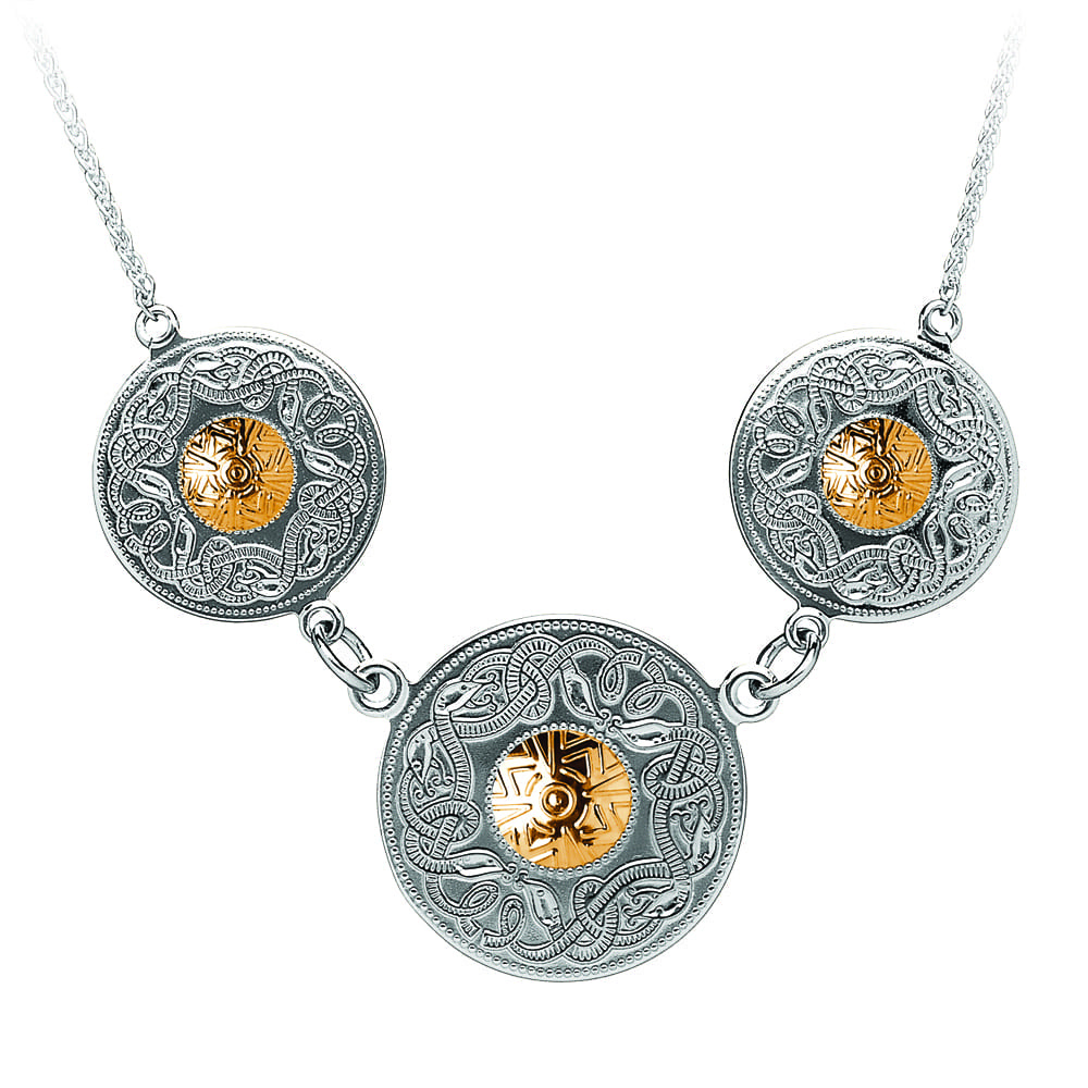 Celtic Warrior Triple Disc Necklace with 18k Gold Beads