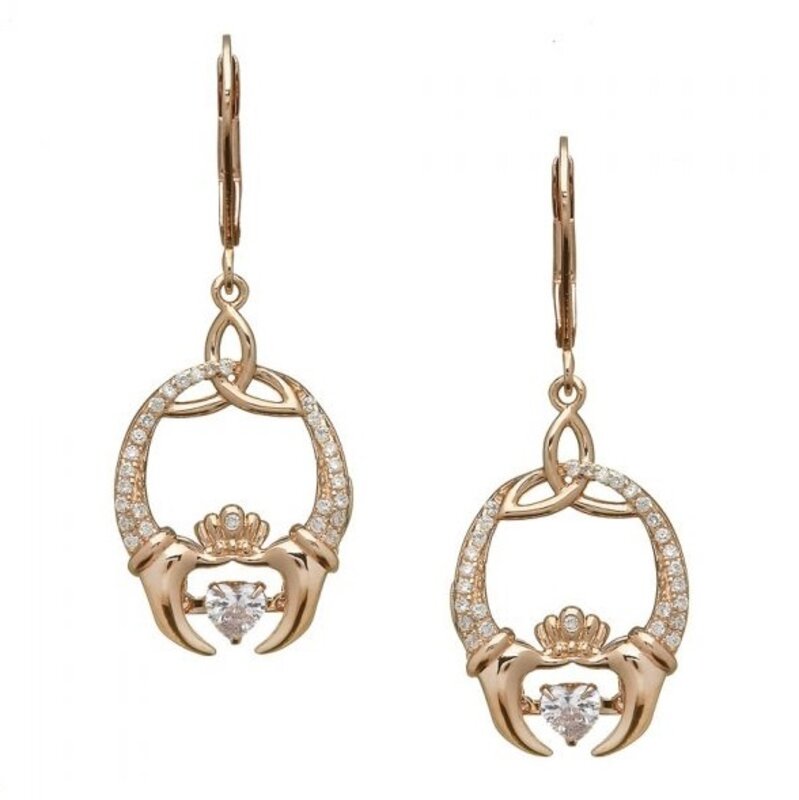 Boru Jewelry Rose Gold Plated 'Dancing Stone' Claddagh and Trinity Earrings