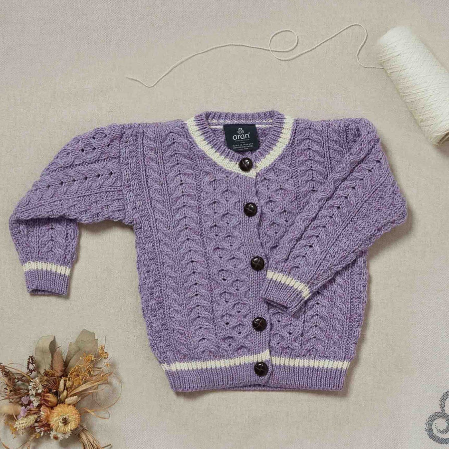 Aran Woollen Mills Child’s Stripe Cardigan - Lavender