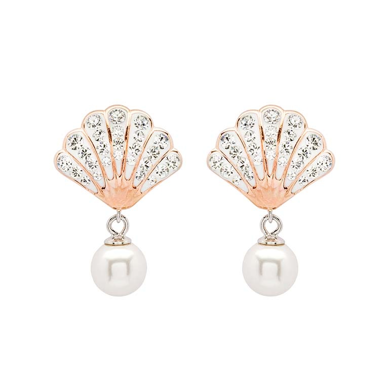 Shanore S/s Pearl and Crystal Seashell Earrings