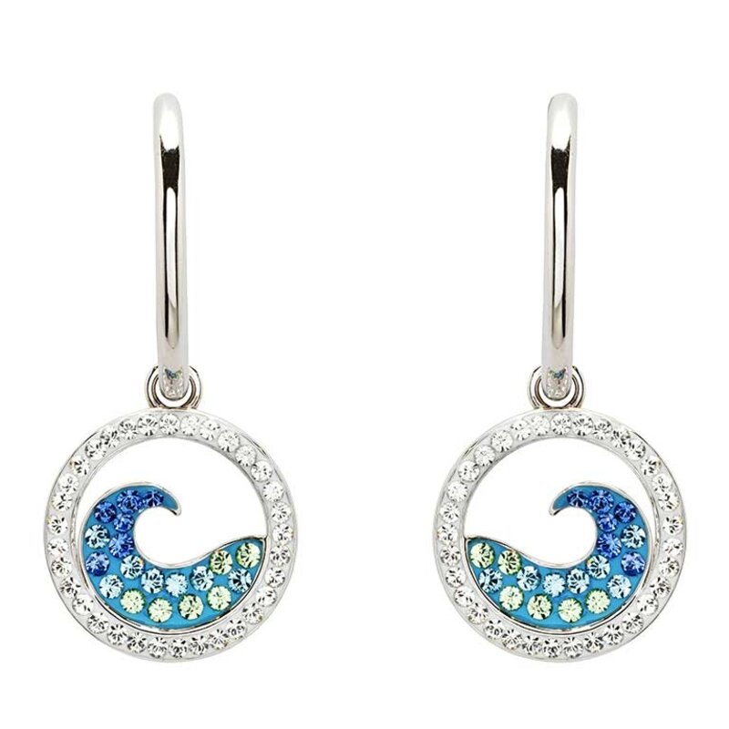 Shanore Sterling Silver Wave Earrings with Aquamarine Crystal