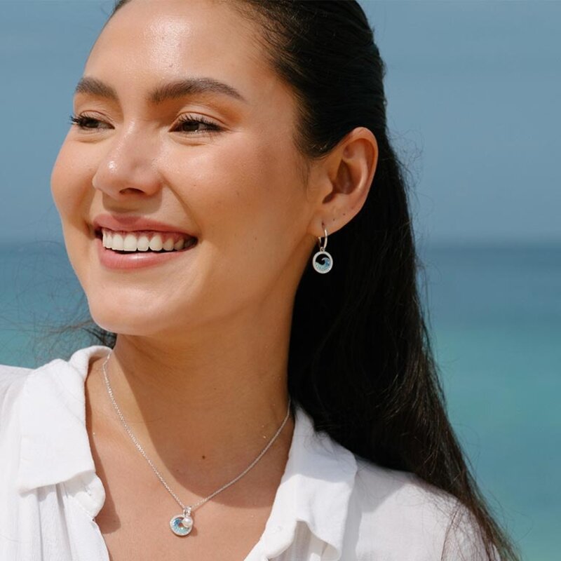 Shanore Sterling Silver Wave Earrings with Aquamarine Crystal