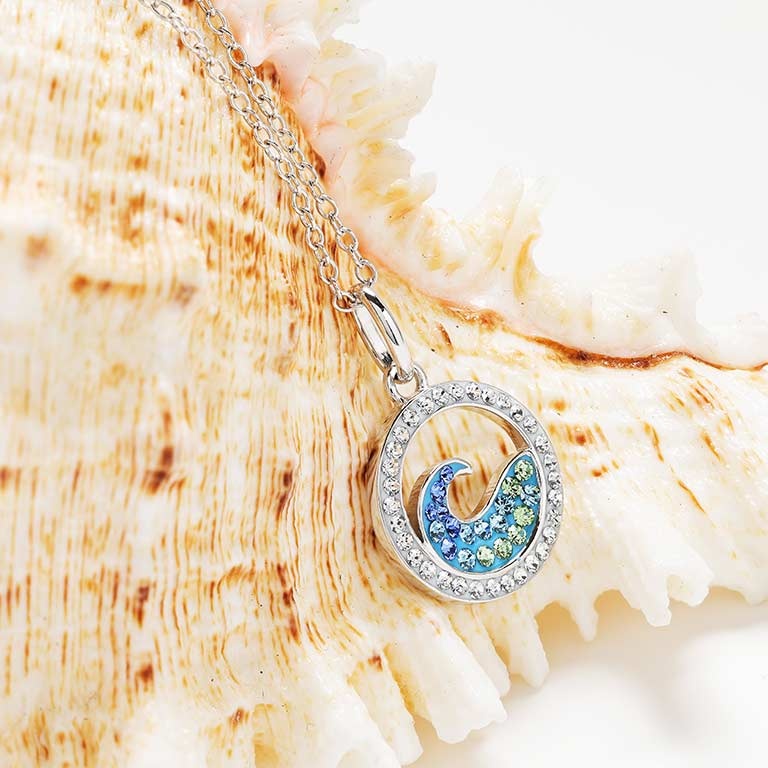 Shanore Sterling Silver Wave Mini Necklace w/ Blue Swarovski Crystals