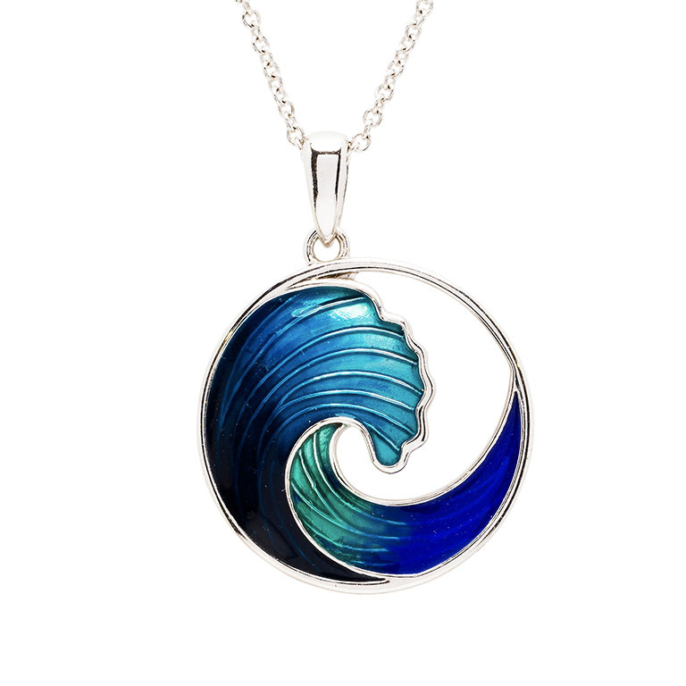 Shanore Sterling Silver Wave Necklace Blue Enamel
