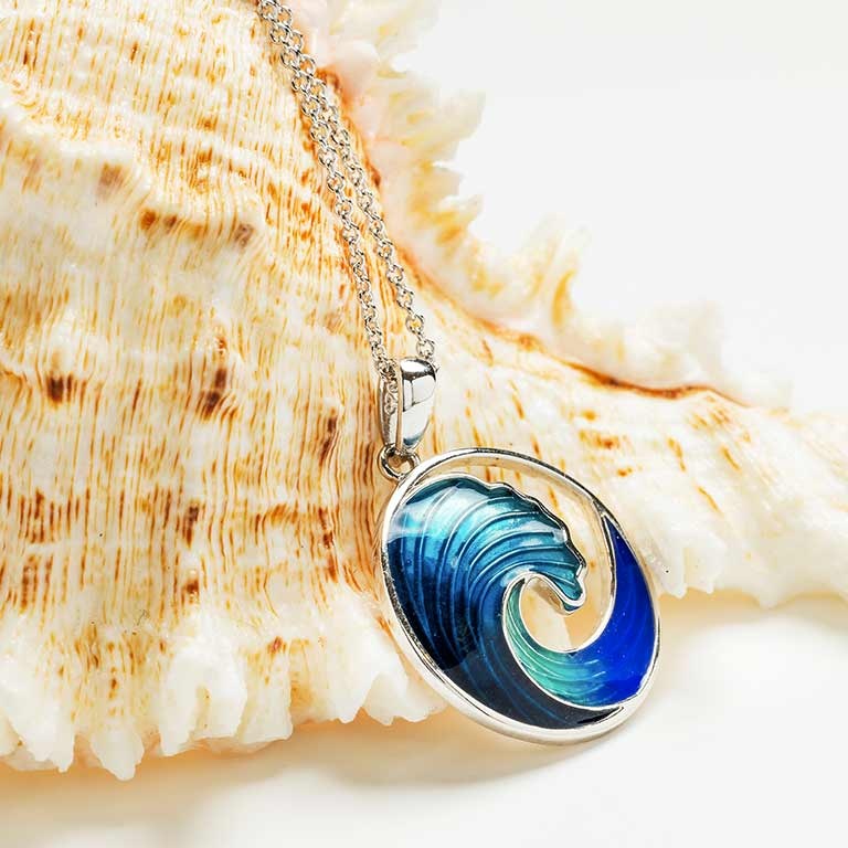 Shanore Sterling Silver Wave Necklace Blue Enamel