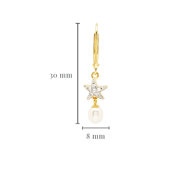 Shanore Gold Vermeil, Pearl, and White Crystal Starfish Drop Earrings