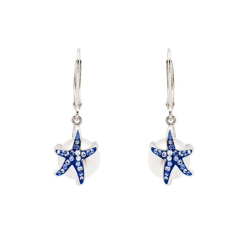Shanore Sterling Silver Pearl & Sapphire Starfish Earrings