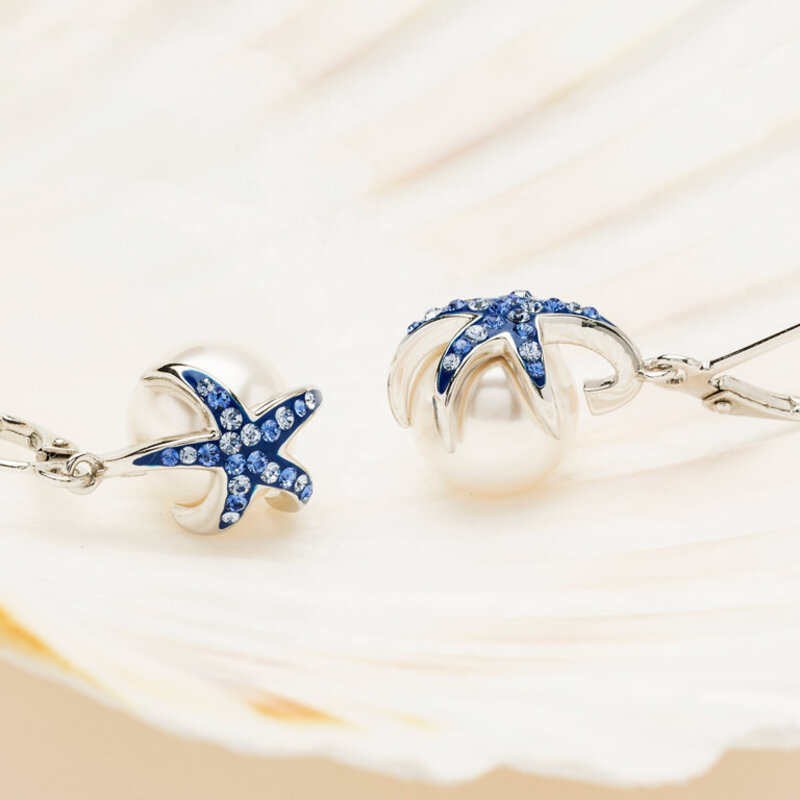 Shanore Sterling Silver Pearl & Sapphire Starfish Earrings