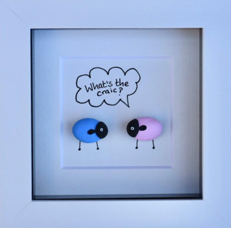 Simply Mourne Whats the Craic Mini Sheep Framed: White