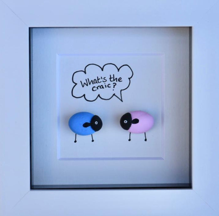 Simply Mourne Whats the Craic Mini Sheep Framed: White