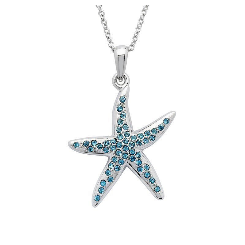 Shanore Sterling Silver Aquamarine Starfish Necklace