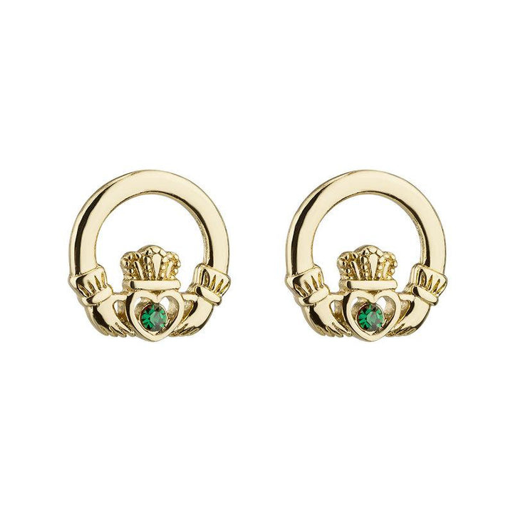 Solvar Claddagh Studs (10k Gold Plated with Green Stone)