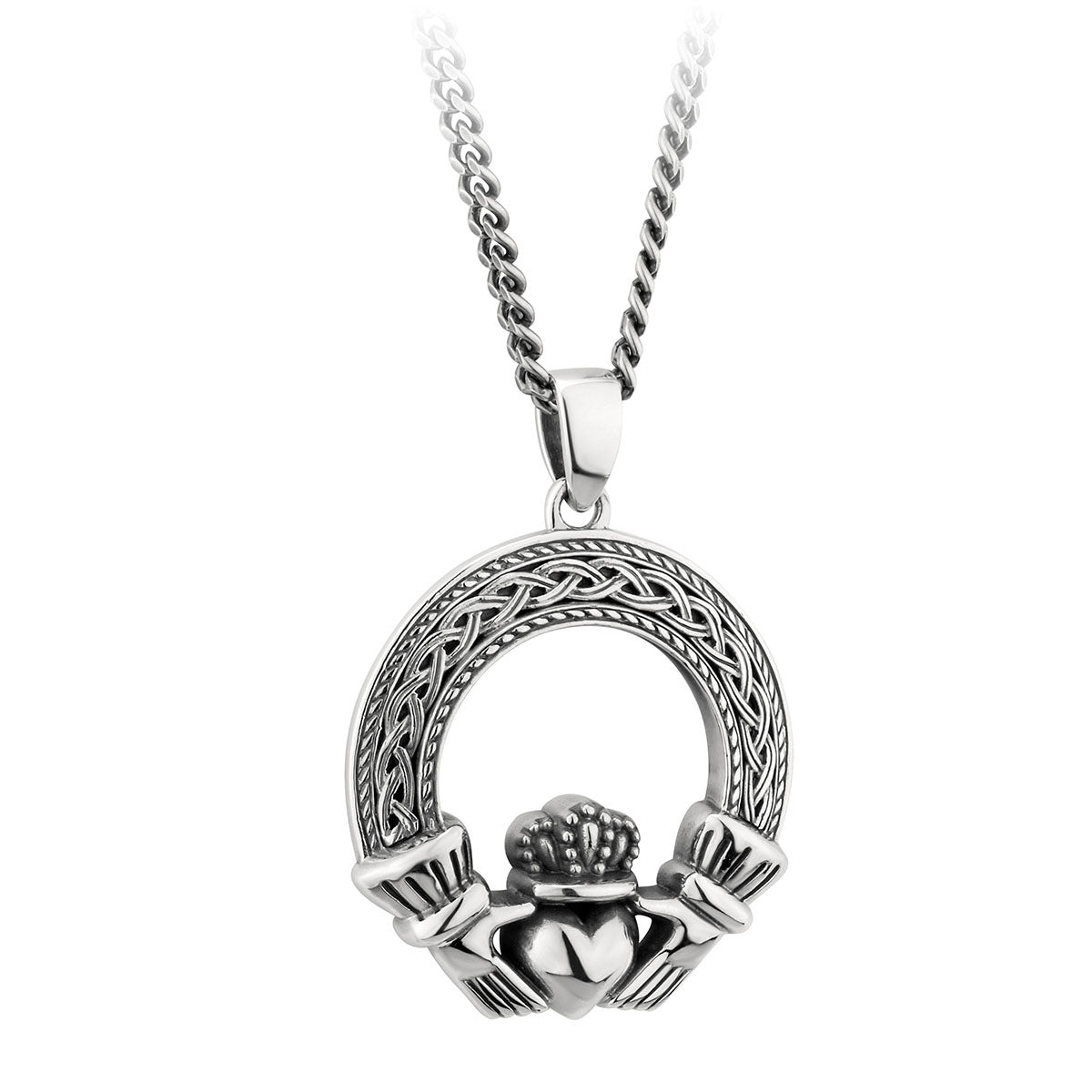 Solvar Sterling Silver Oxidized Celtic Claddagh Necklace