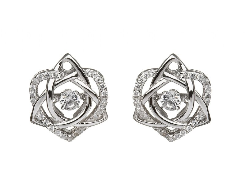 Boru Jewelry Damhsa Sterling Silver Dancing Stone Heart/Trinity Earrings