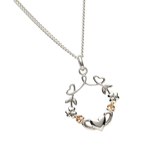 Boru Jewelry Sterling Silver Heart Shamrock Claddagh Pendant