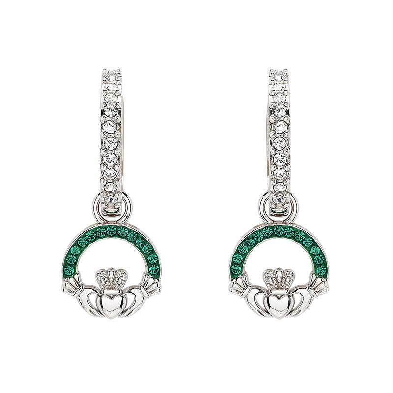 Shanore Sterling Silver  Stone-set Hoop Claddagh CZ Earring