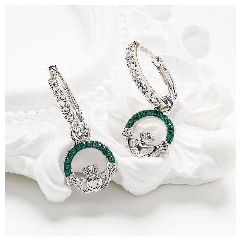 Shanore Sterling Silver  Stone-set Hoop Claddagh CZ Earring