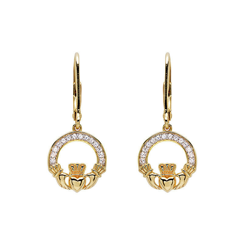Shanore 14KT Gold Vermeil Cz Claddagh Drop Earrings