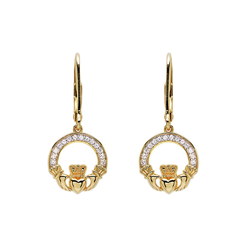 Shanore 14KT Gold Vermeil Cz Claddagh Drop Earrings