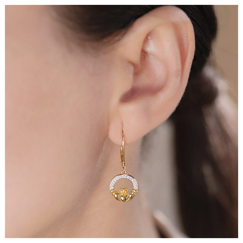 Shanore 14KT Gold Vermeil Cz Claddagh Drop Earrings