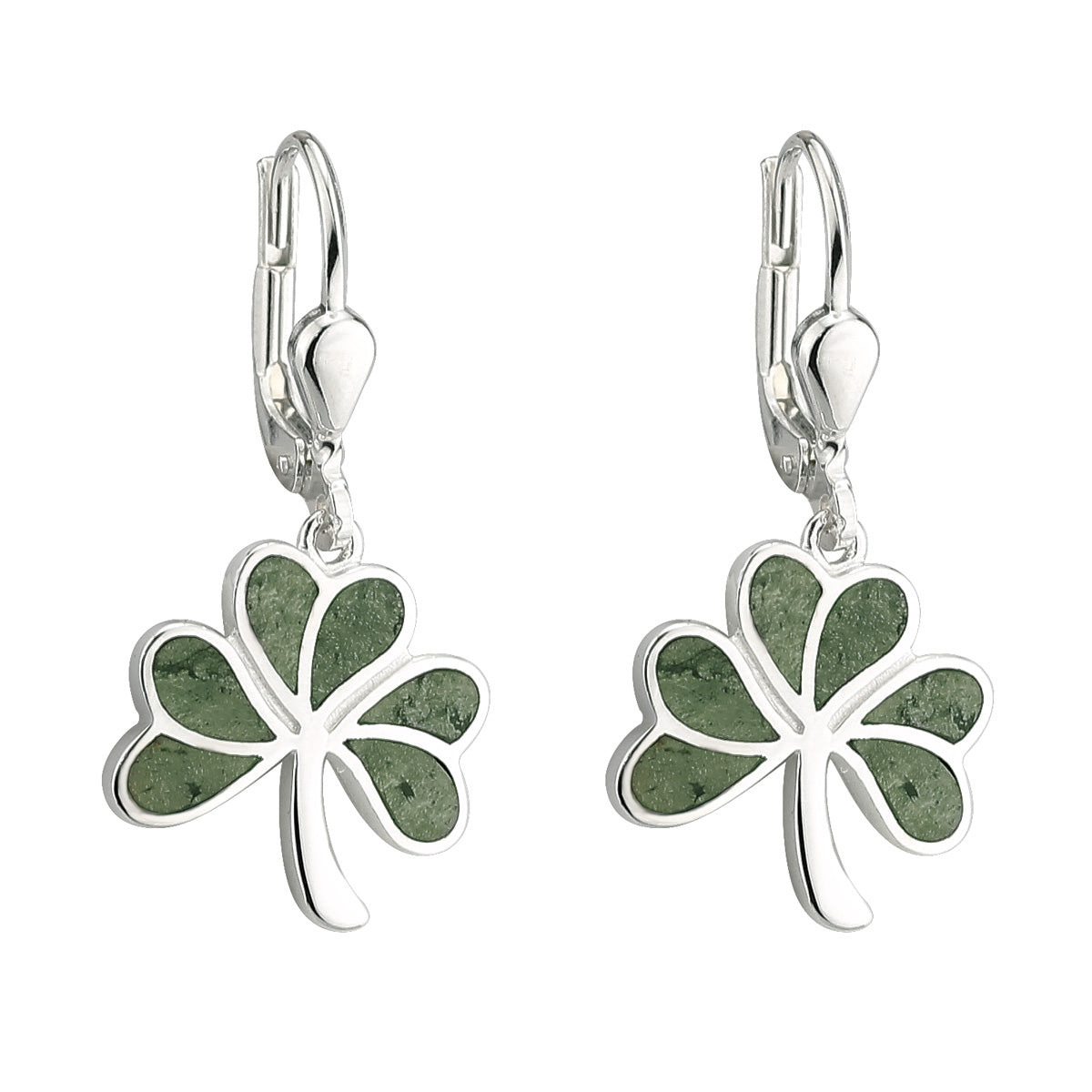 Solvar Sterling Silver Shamrock Connemara Marble Drop Earrings