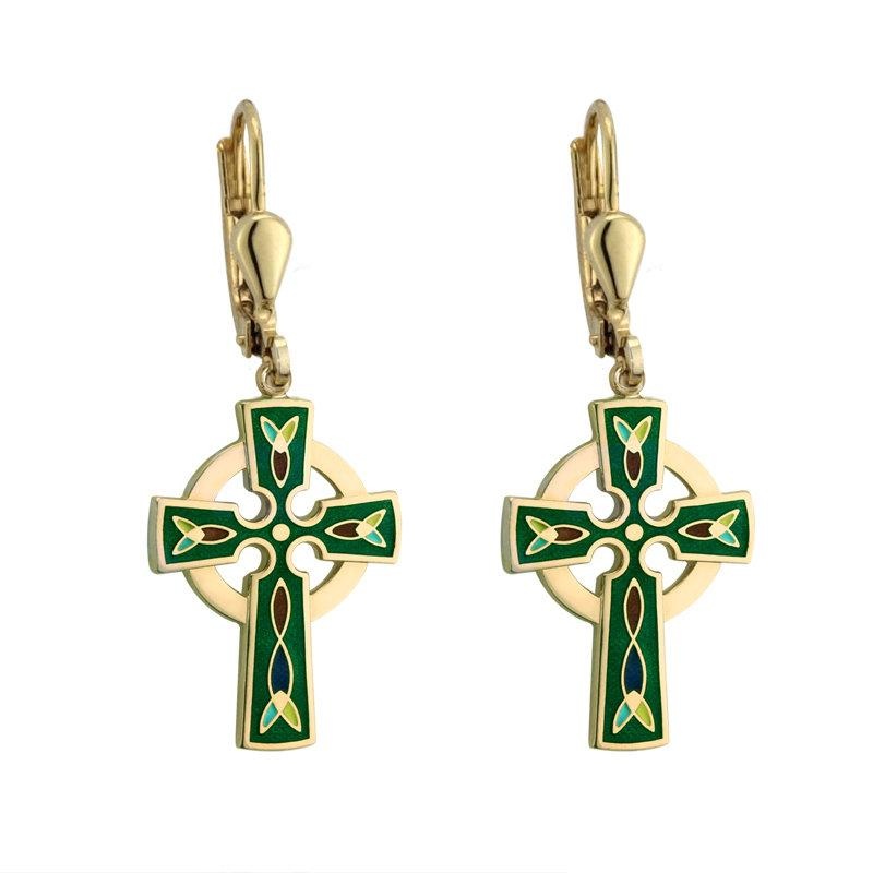 Solvar Celtic Cross Gold Plated Multi-Colored Earrings