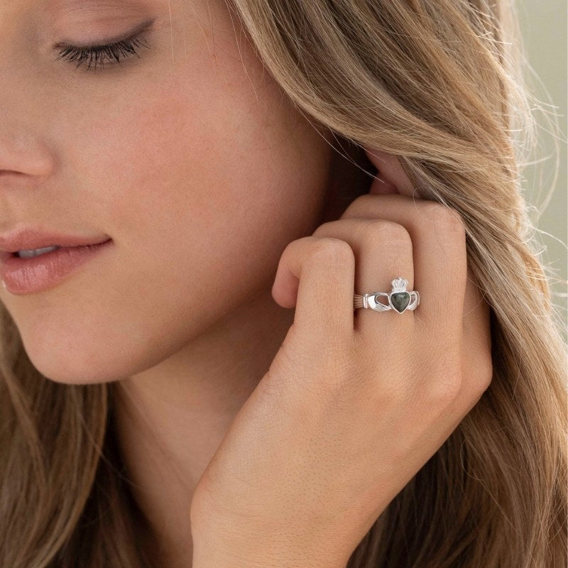 Solvar Sterling Silver Claddagh Connemara Marble Ring