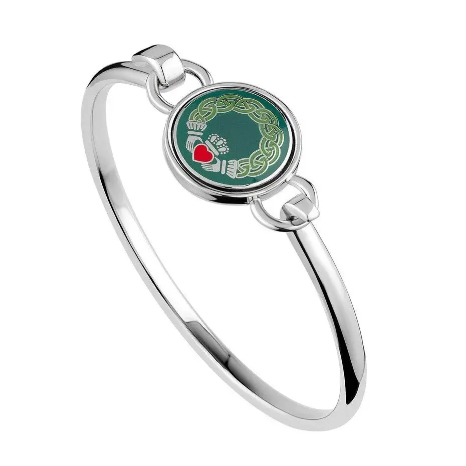 Solvar Book of Kells Rhodium Bangle Bracelet - Claddagh