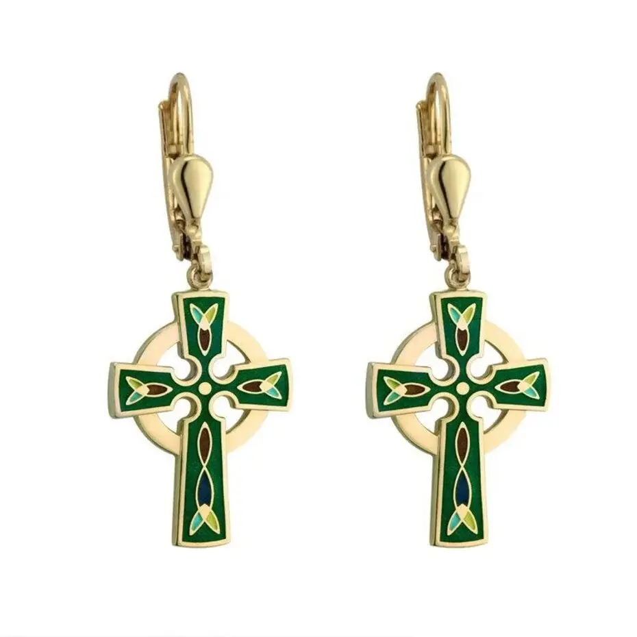 Solvar Celtic Cross Gold Plated Multi-Colored Earrings