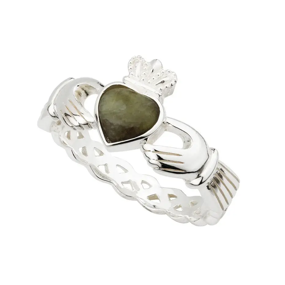 Solvar Sterling Silver Claddagh Connemara Marble Ring