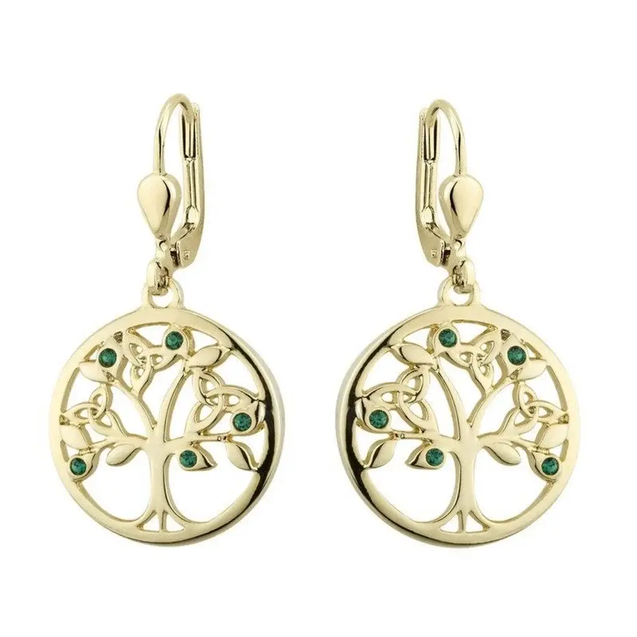 Solvar Tree of Life Drop Earrings (Gold Plated Rhodium)