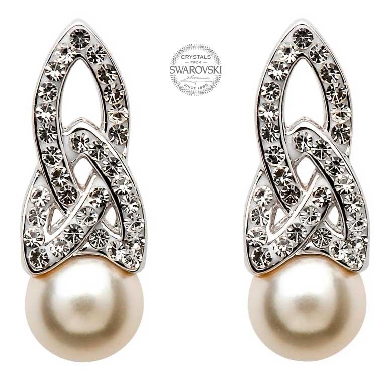 Shanore Sterling Silver Swarovski Trinity Pearl Earrings