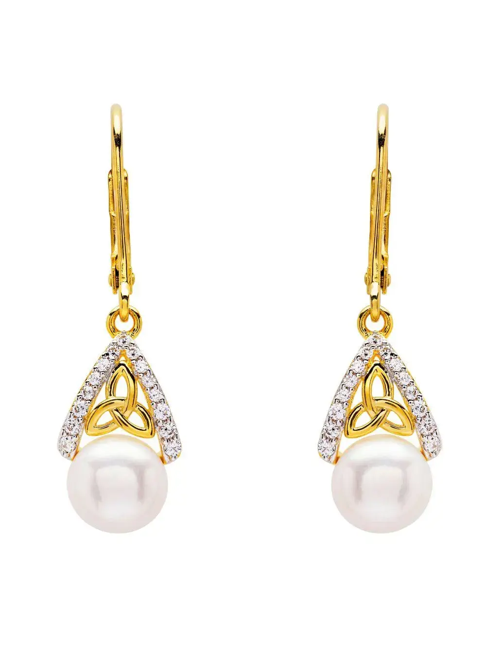 Shanore 14kt Gold Vermeil Trinity Earrings with Pearl and CZ
