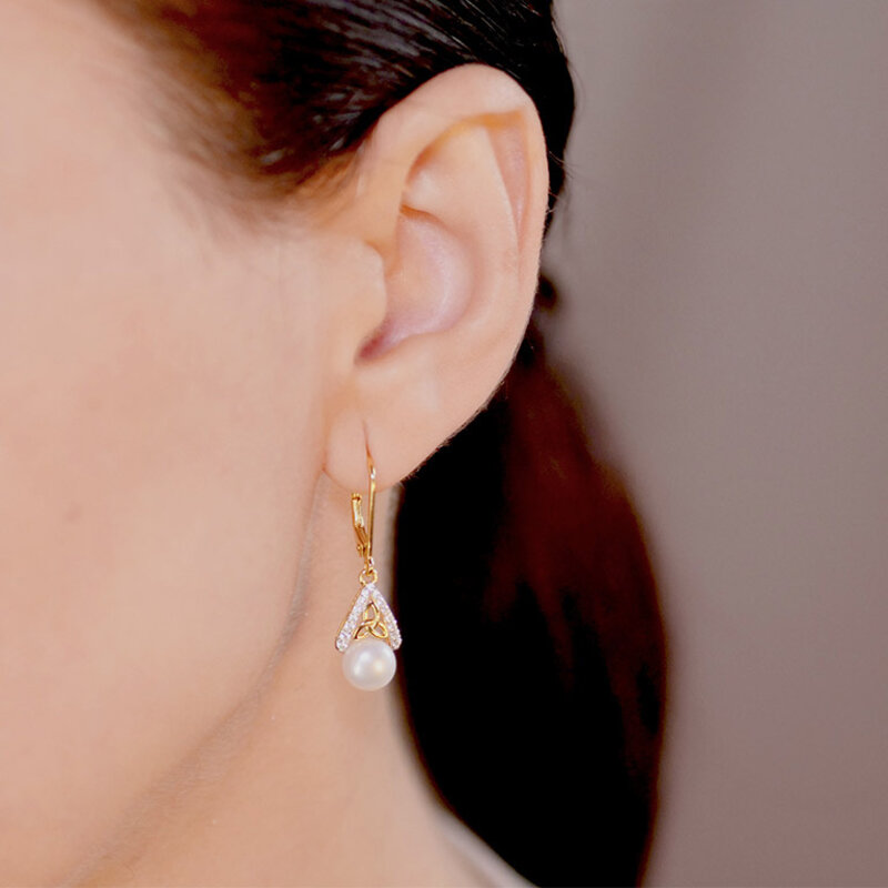 Shanore 14kt Gold Vermeil Trinity Earrings with Pearl and CZ