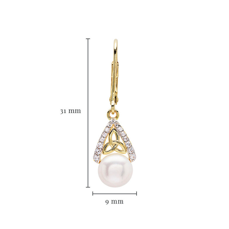 Shanore 14kt Gold Vermeil Trinity Earrings with Pearl and CZ