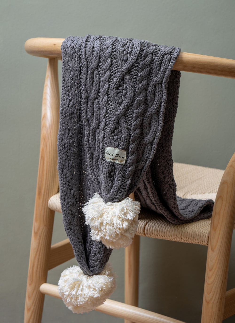 Patrick Francis Chunky Wool Scarf with PomPoms