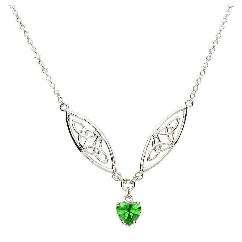 Shanore Silver Trinity Green Heart Necklace
