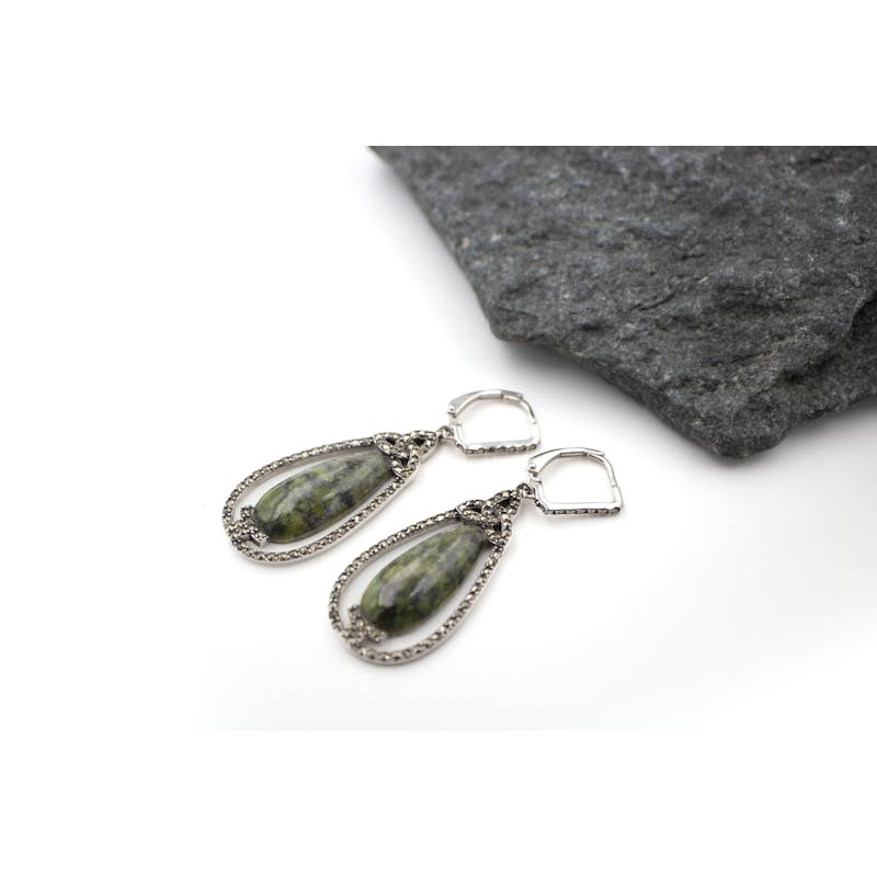 Solvar Large Connemara Marble and Marcasite Trinity Drop Earrings