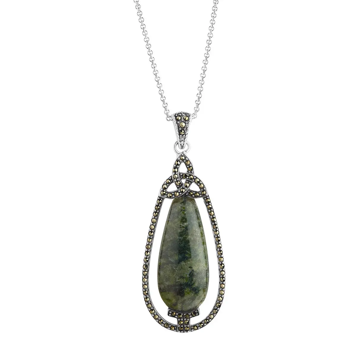 Solvar Large Connemara Marble and Marcasite Trinity Necklace