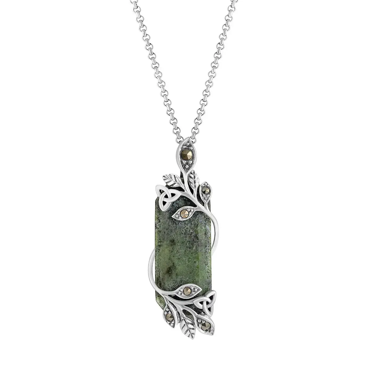 Solvar Connemara Marble and Marcasite with Trinity Knot Leaves