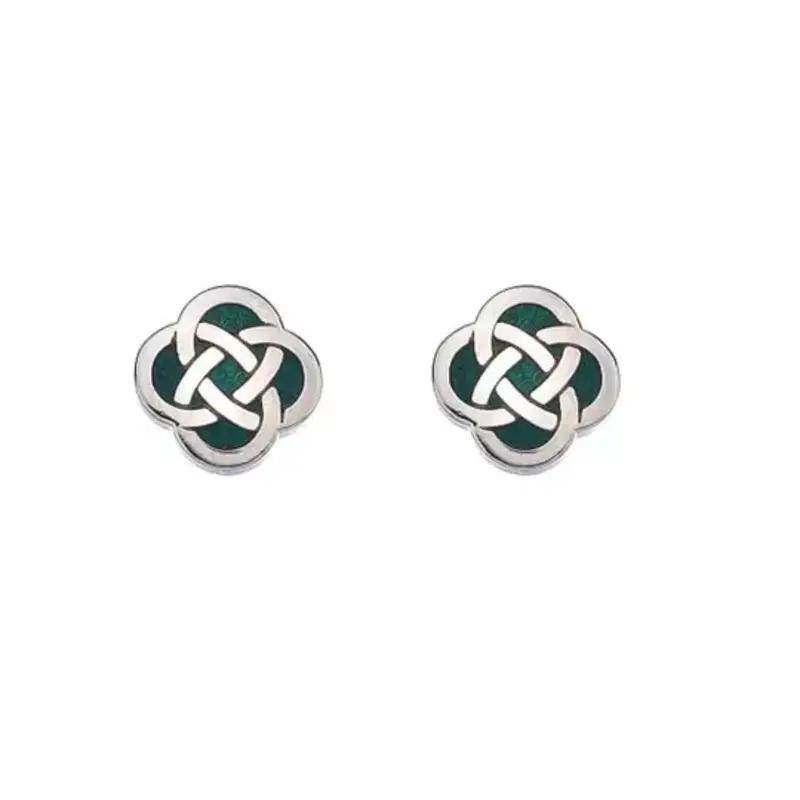 Timeless Irish Treasure Celtic Knot Enamel Stud Earrings - Green