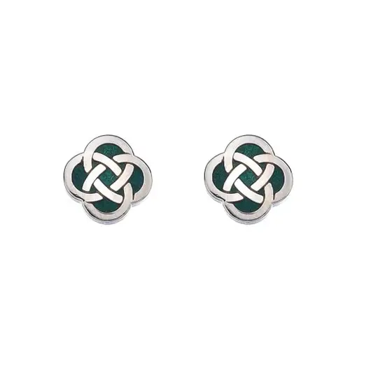 Timeless Irish Treasure Celtic Knot Enamel Stud Earrings - Green