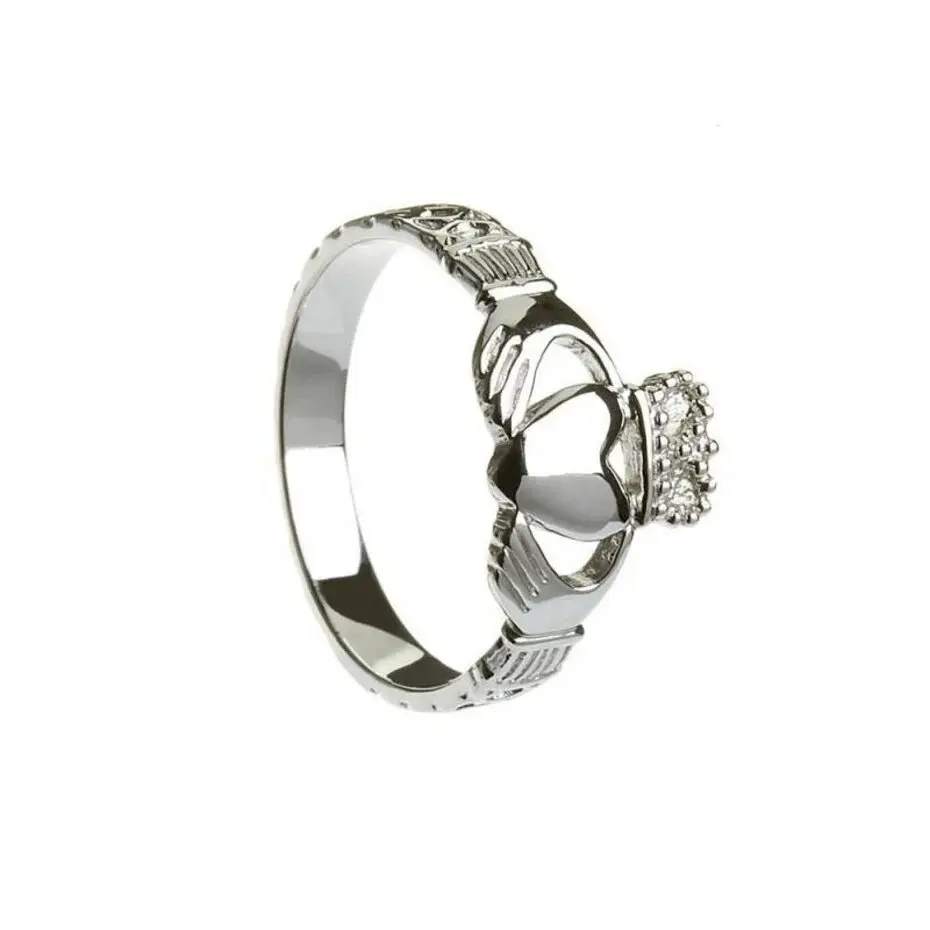 Boru Jewelry Sterling Silver Mens Claddagh Ring with Celtic Knot Band