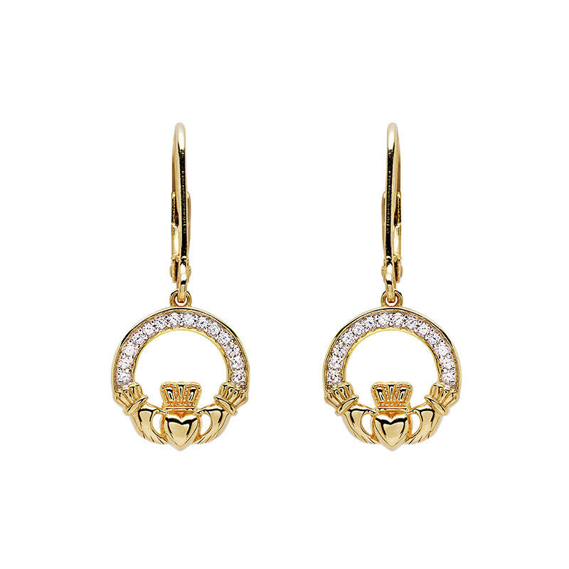 Shanore 14KT Gold Vermeil Cz Claddagh Drop Earrings