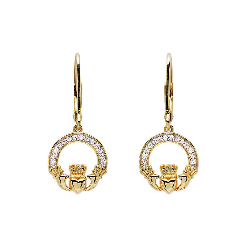 Shanore 14KT Gold Vermeil Cz Claddagh Drop Earrings