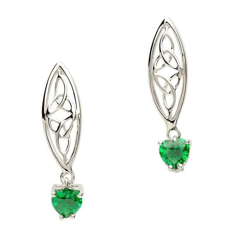 Shanore SIlver Double Trinity Earrings with Green Hearts