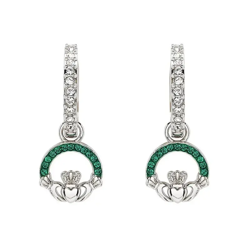 Shanore Sterling Silver  Stone-set Hoop Claddagh CZ Earring