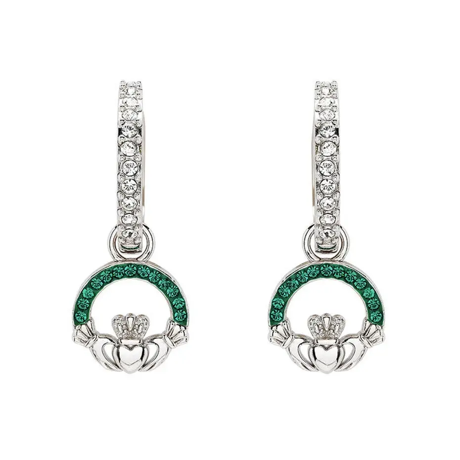 Shanore Sterling Silver  Stone-set Hoop Claddagh CZ Earring