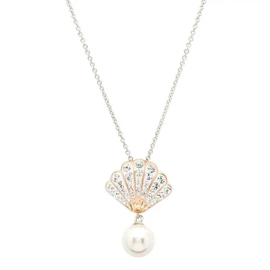 Shanore Rose Gold Pearl and Crystal Seashell Necklace