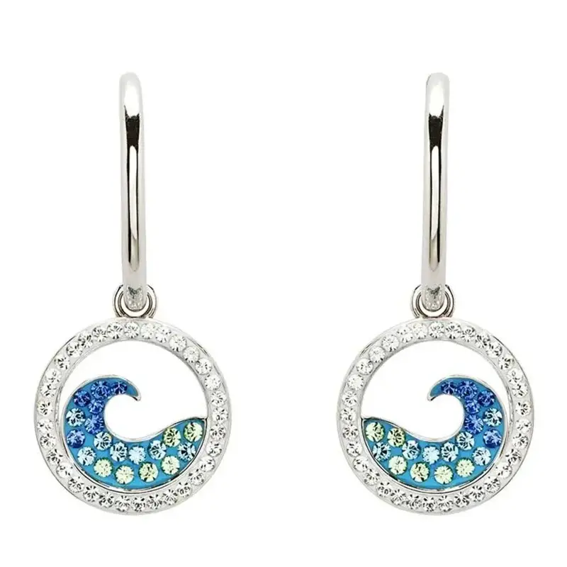 Shanore Sterling Silver Wave Earrings with Aquamarine Crystal